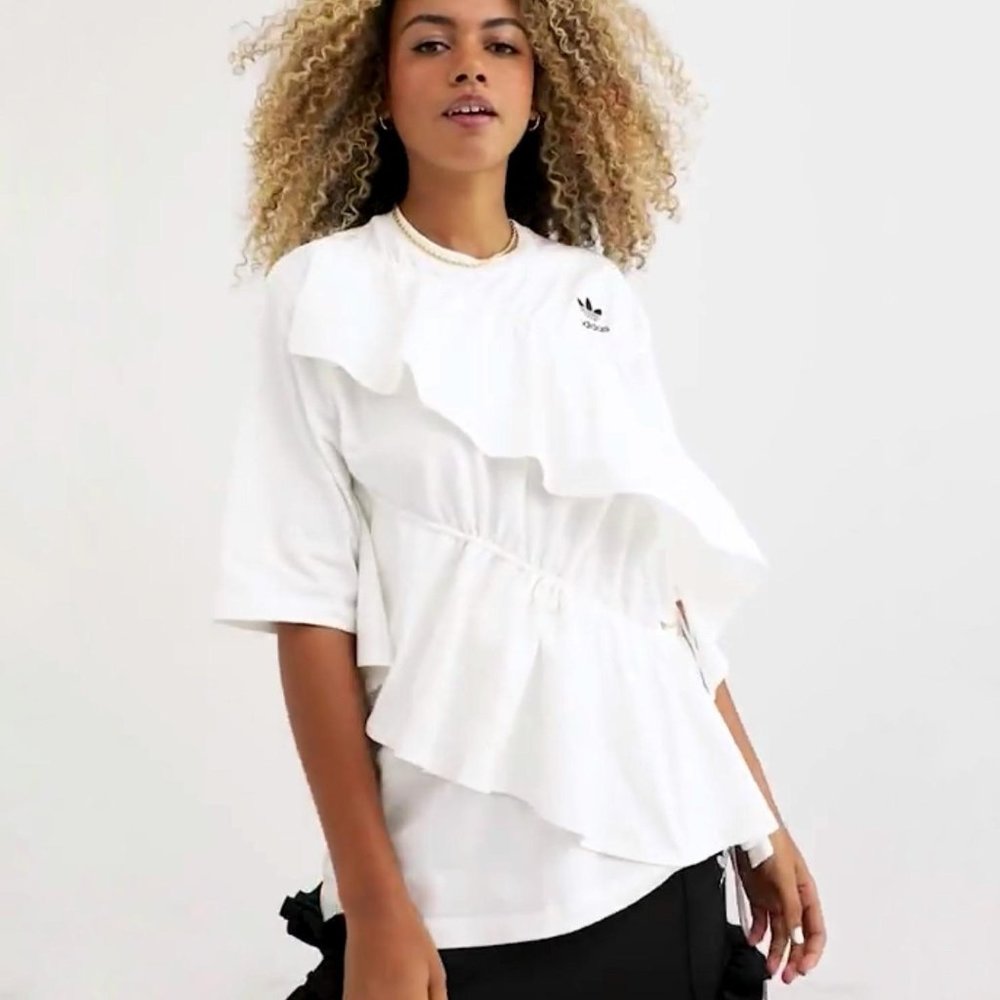 NWT!Adidas X J Koo Tiered Ruffle White Top - Picture 2 of 9
